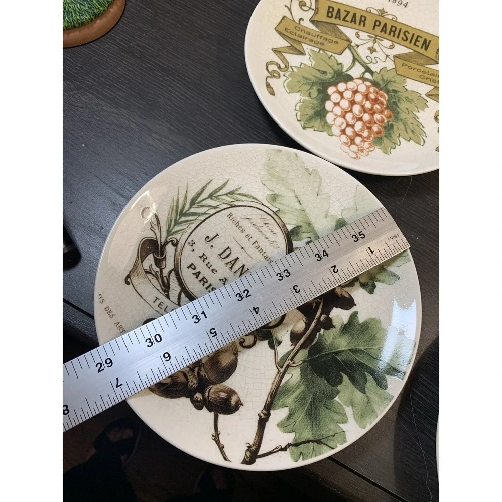 Pottery Barn Vino Plates Set of 4 French Vintage Botanical Appetizer Plates Box